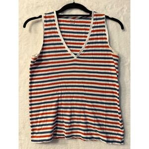 Madewell Whisper Cotton V-Neck Tank Top Red White Blue Striped XS